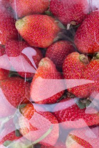 strawberry juicy fruit in plastic bag packaging