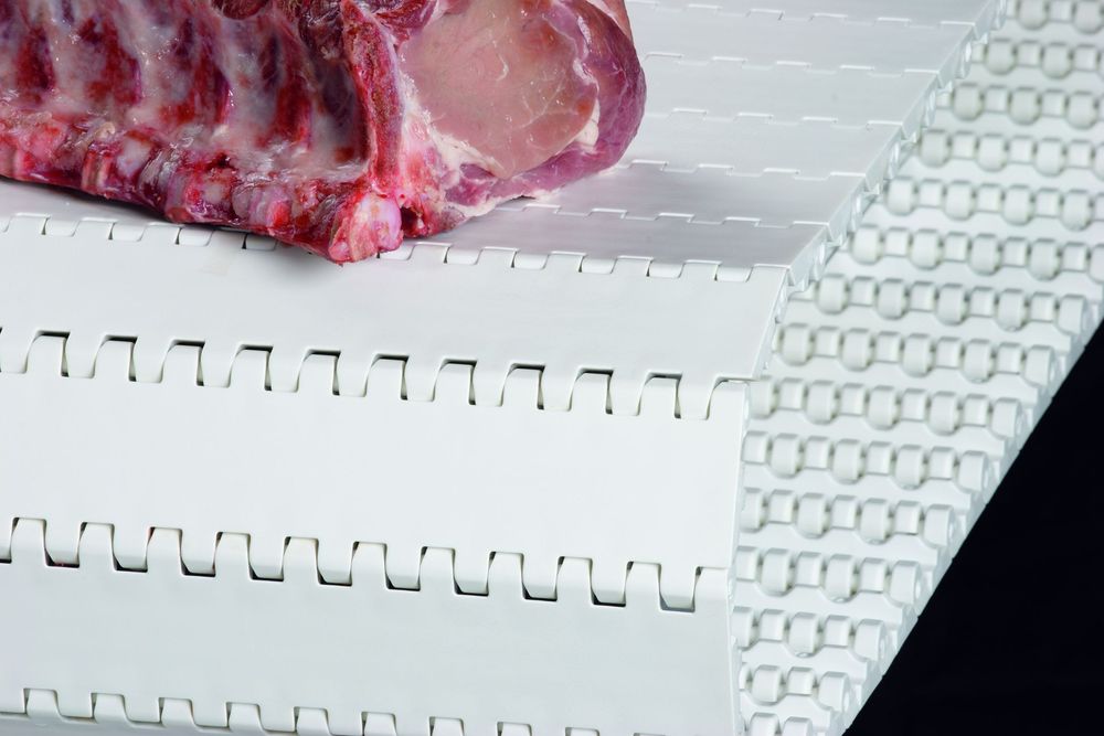 Nastri modulari in plastica Prolink per carne, resistenti al taglio e facilmente sanificabili