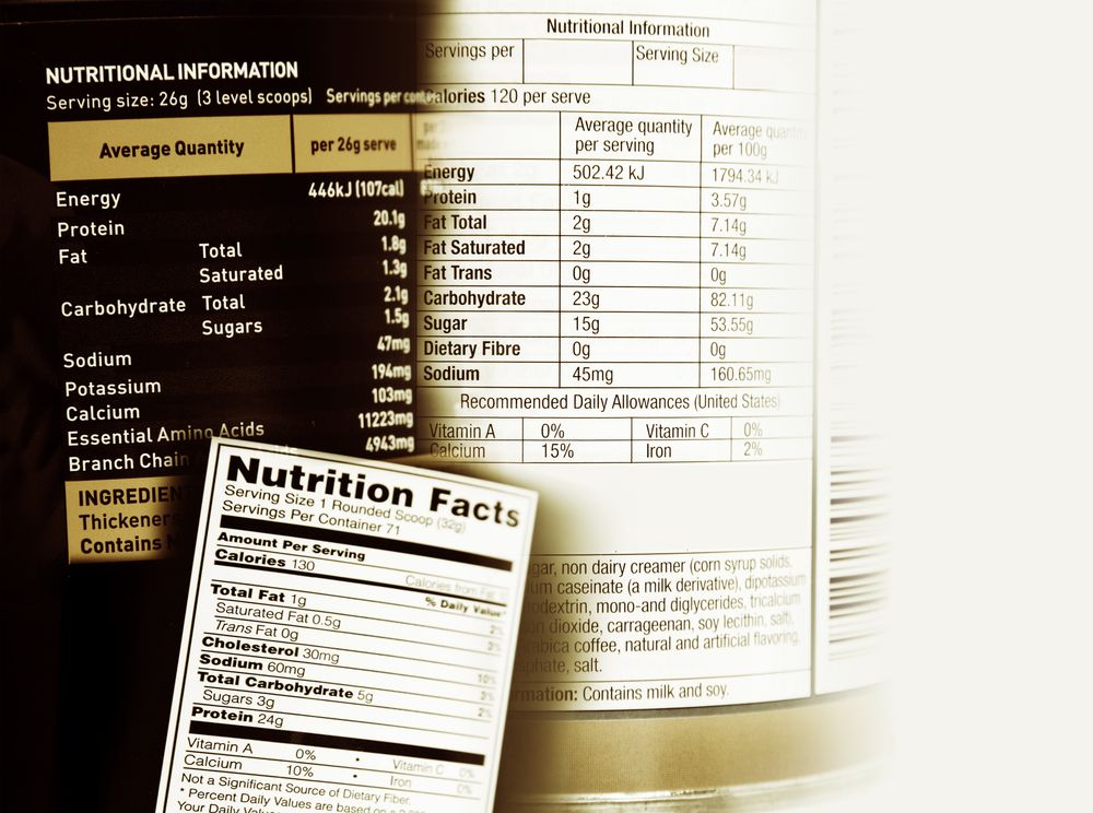 Nutrition information facts on assorted food labels